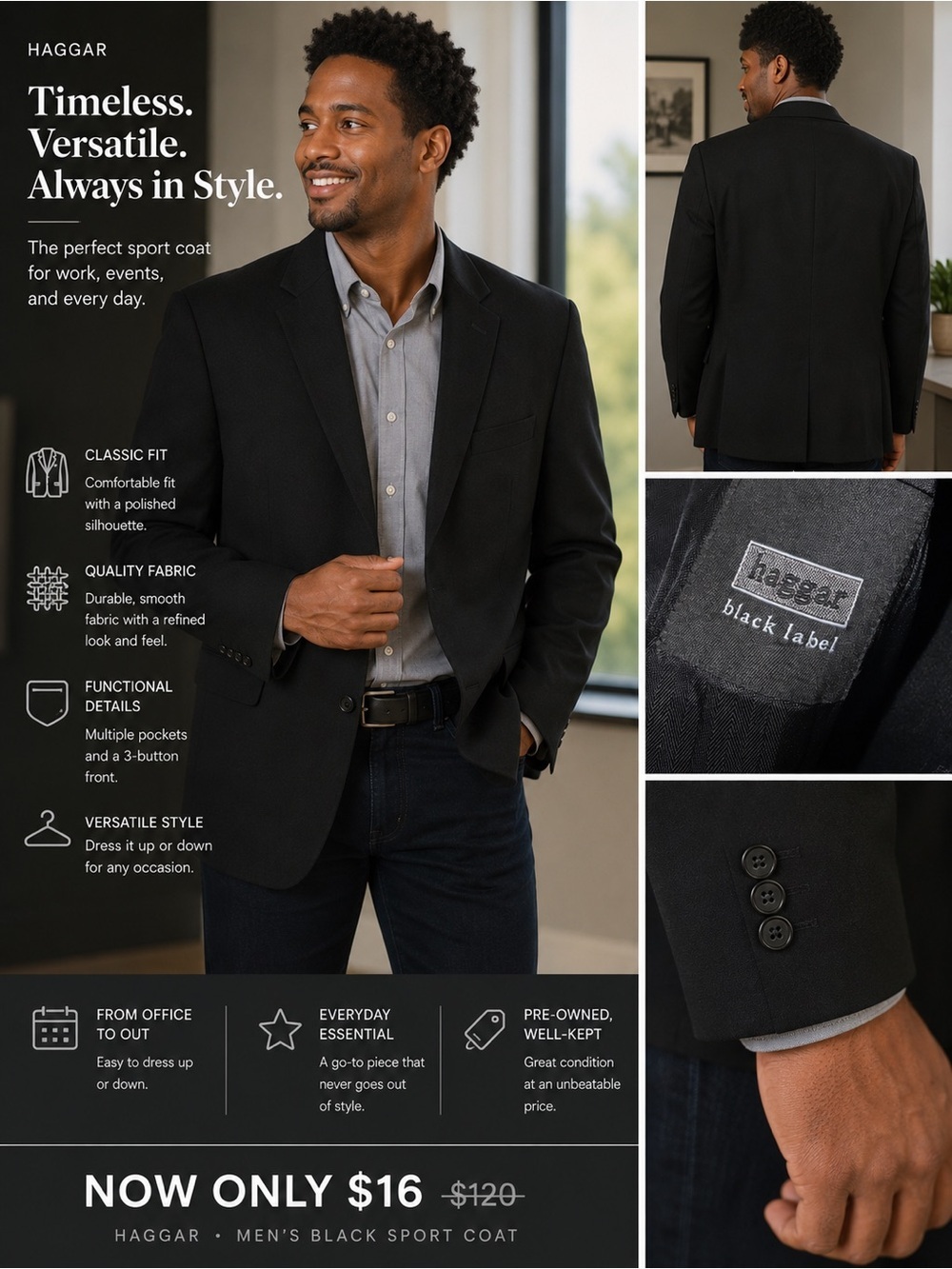 Men's Haggar Black Sport Coat